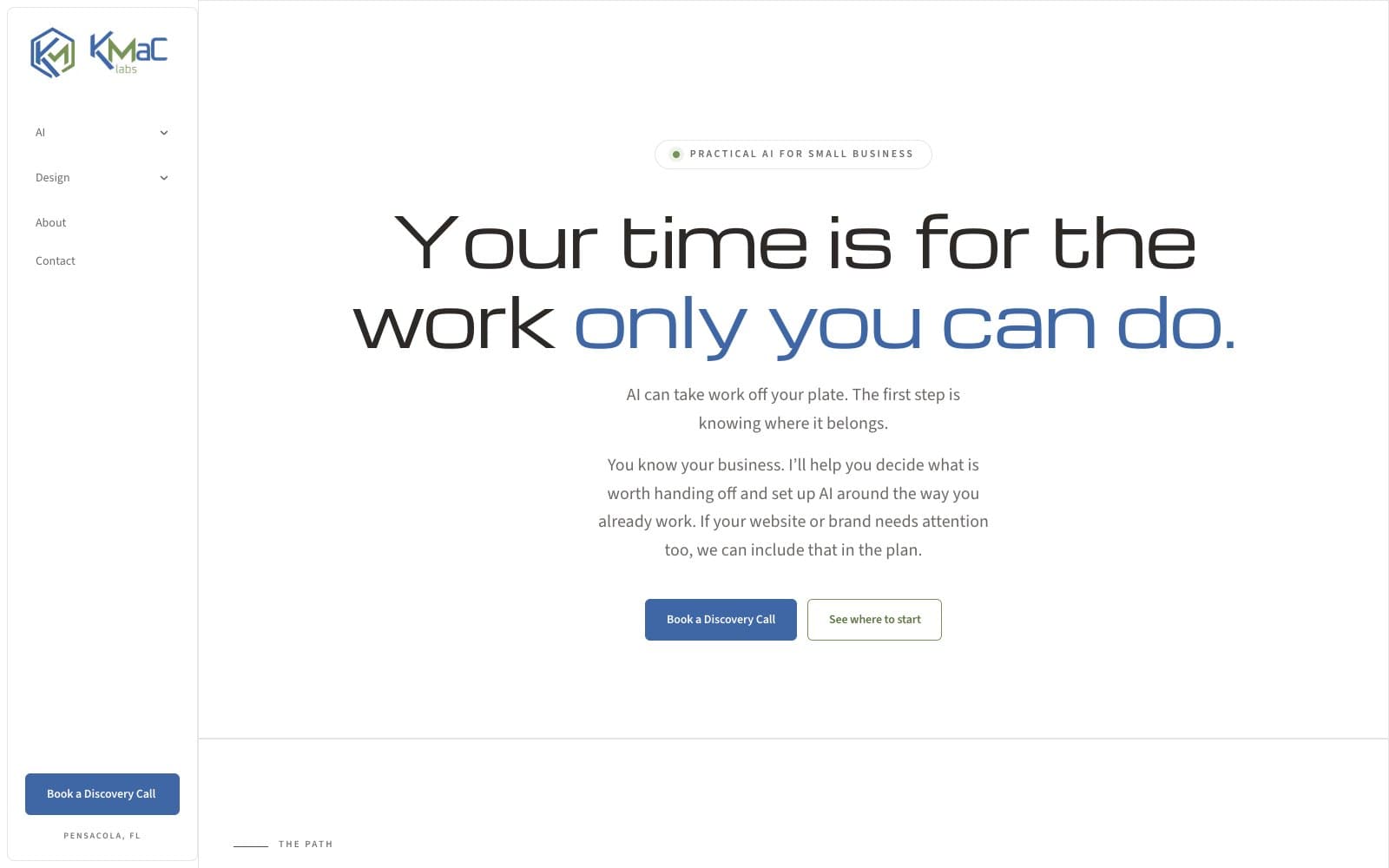 KMaC labs homepage, version 1, with the side rail navigation and a centered headline