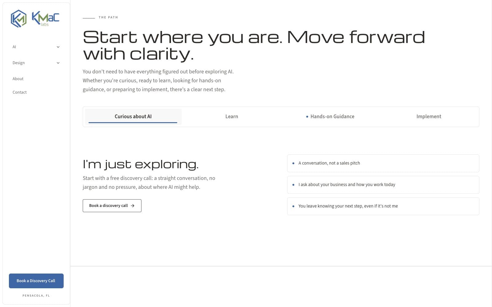 KMaC labs homepage path section, version 1, with four tabs