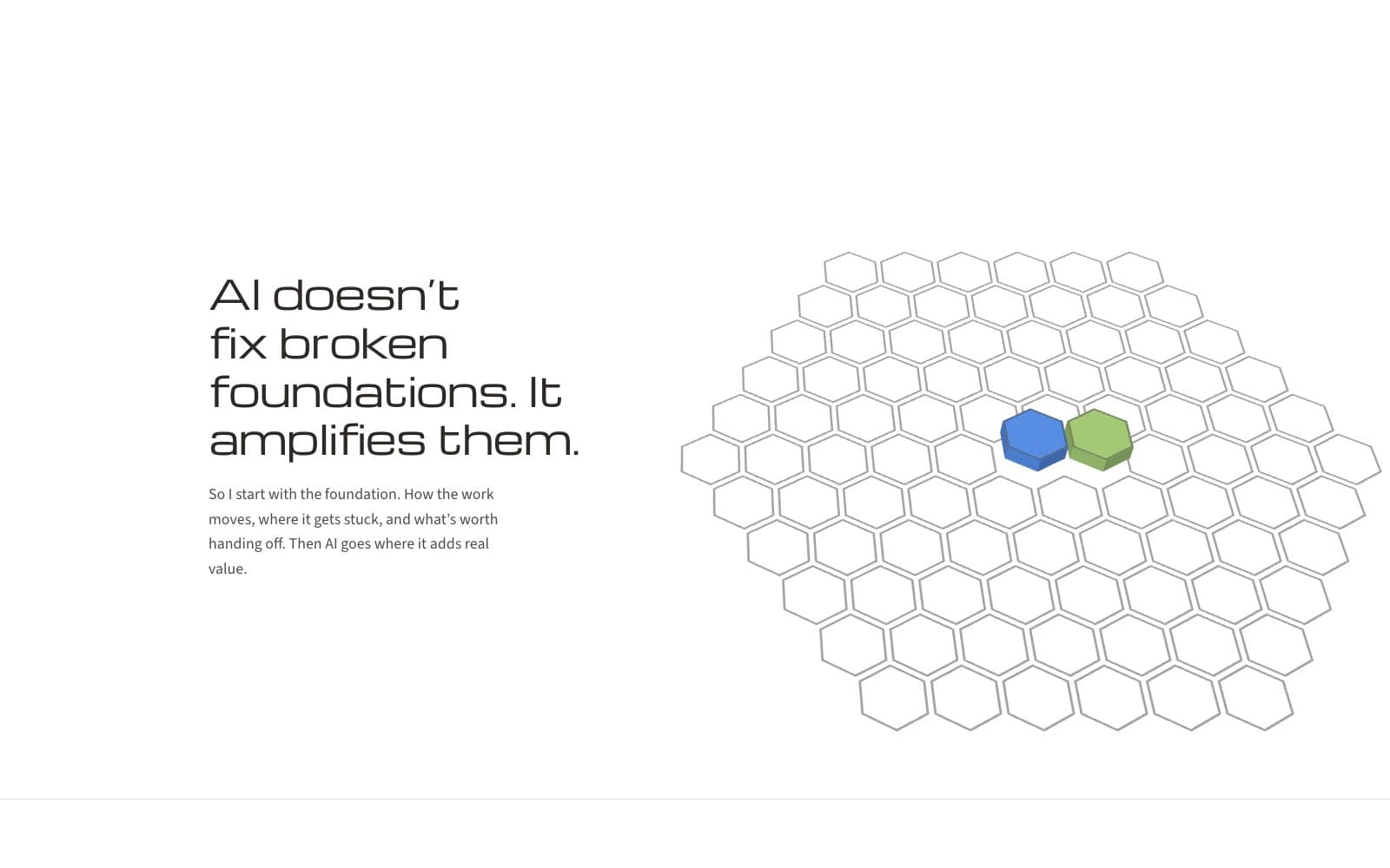 KMaC labs homepage, version 2: the assembled honeycomb with its blue and Moss cells raised